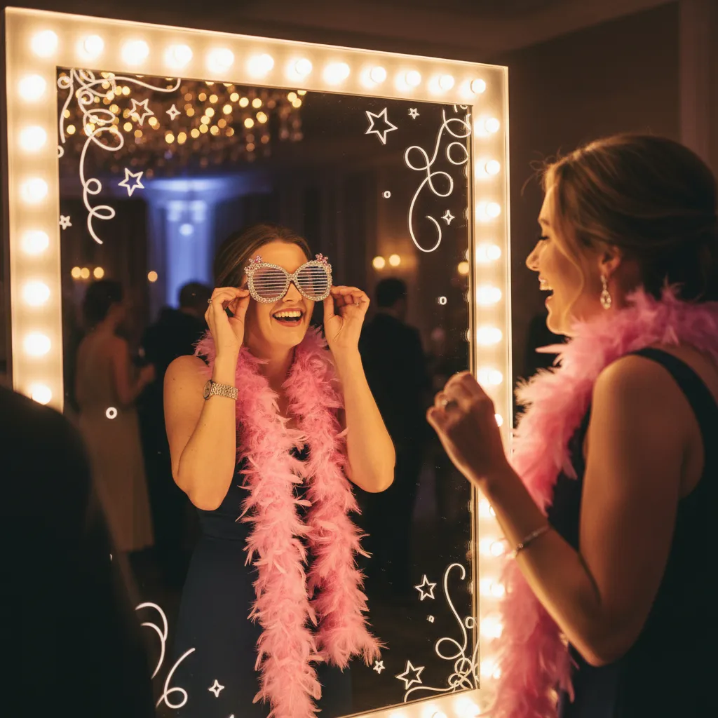 Guests using a mirror photo booth